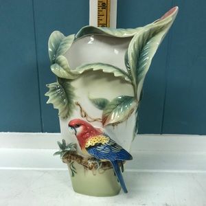 Vintage Franz Collection Paradise‎ Calling Macaw Bird Porcelain 10" Vase